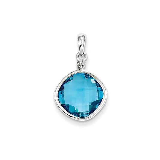 Sterling Silver Rhodium Plated Dia. Lt Swiss Blue Topaz Pendant