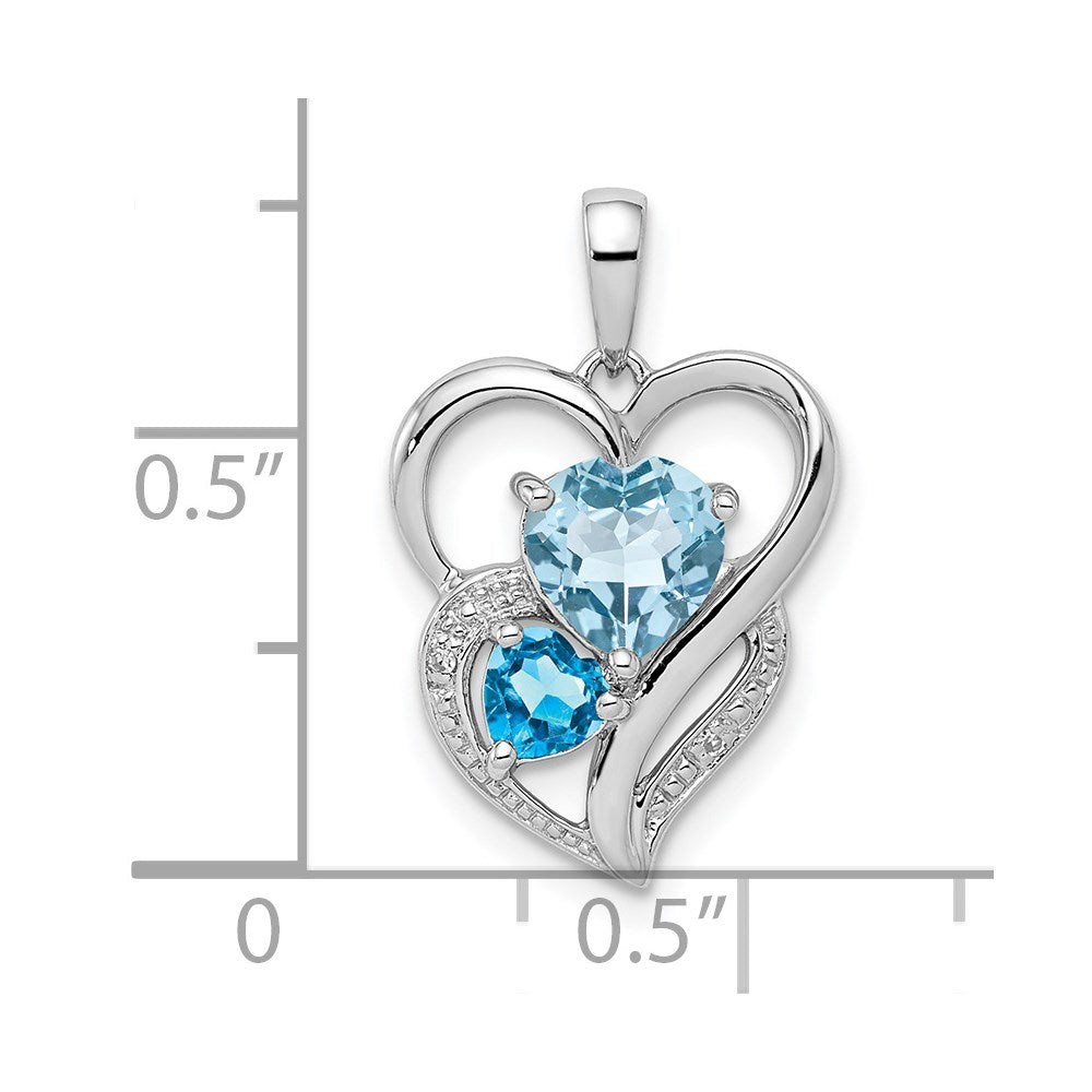 Sterling Silver Rhodium Plated Diamond & Sky Blue Topaz Pendant