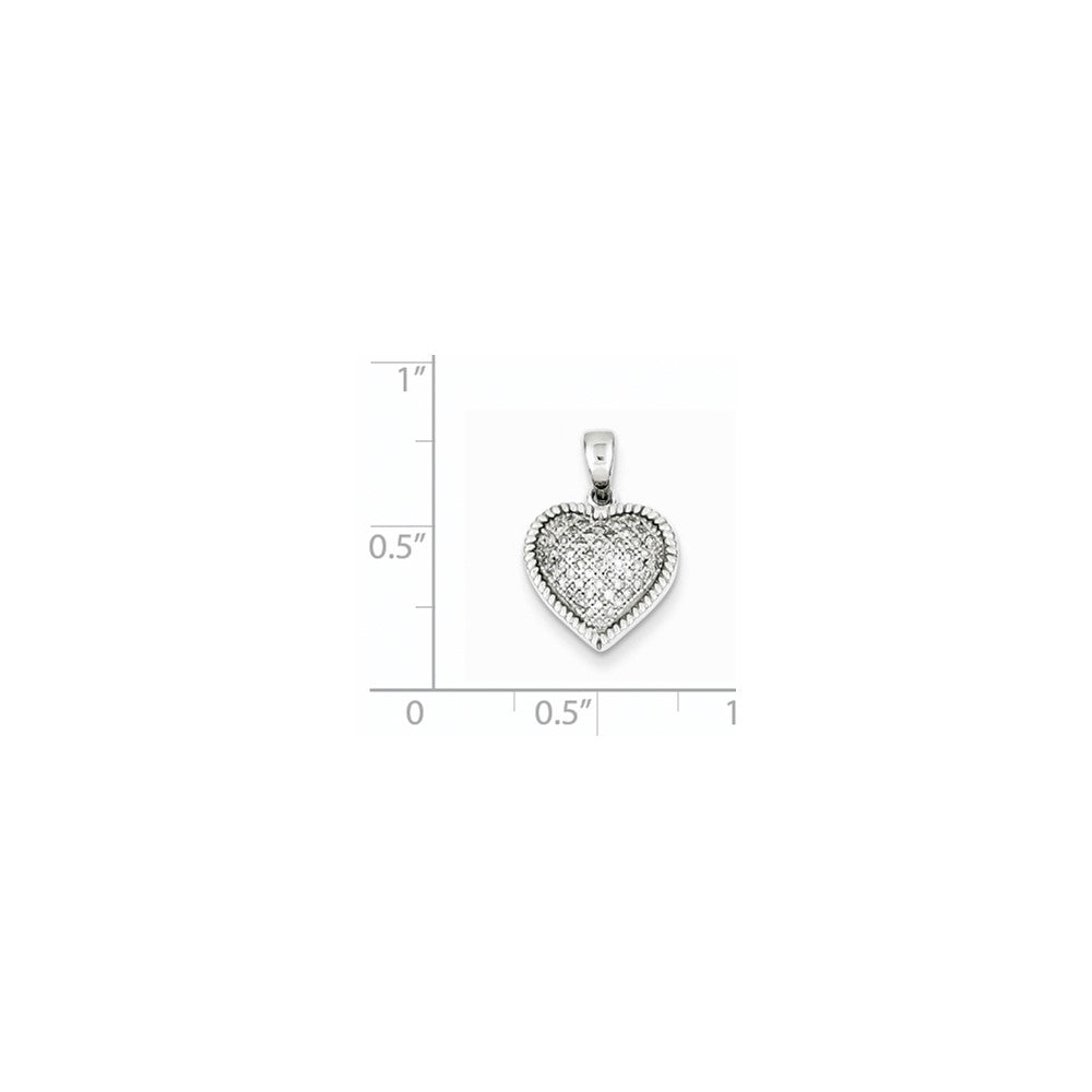 Sterling Silver Rhodium Plated Diamond Puffed Heart Pendant