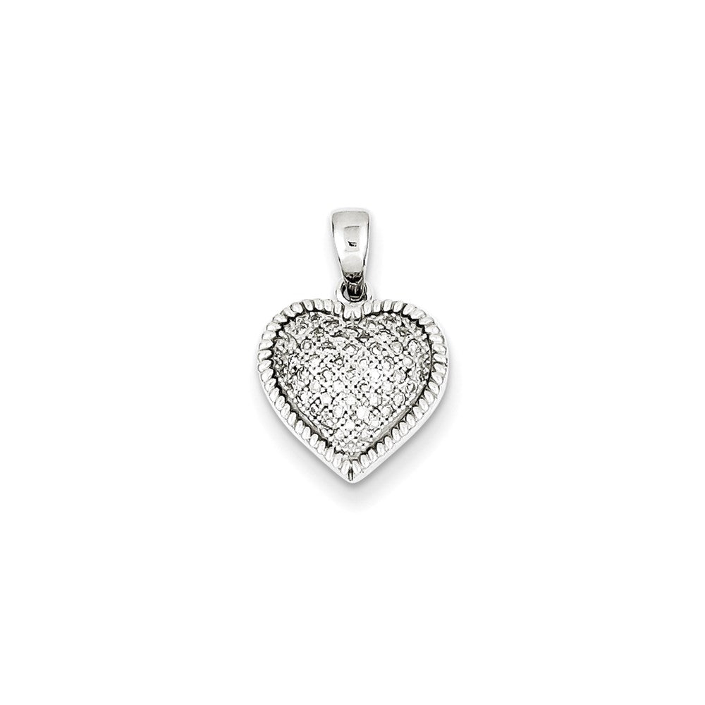 Sterling Silver Rhodium Plated Diamond Puffed Heart Pendant