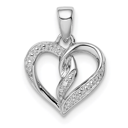 Sterling Silver Rhodium-Plated Diamond Heart Pendant