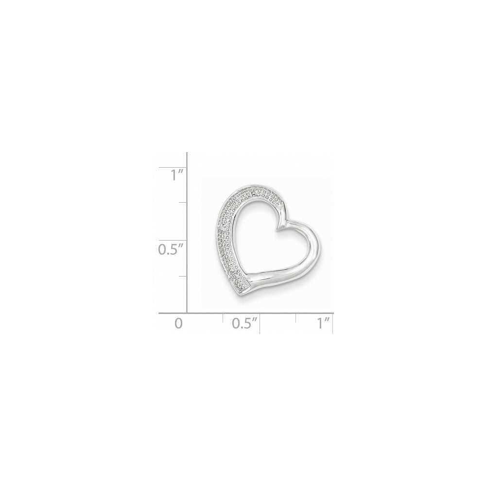 Sterling Silver Rhodium Plated Diamond Heart Pendant Slide