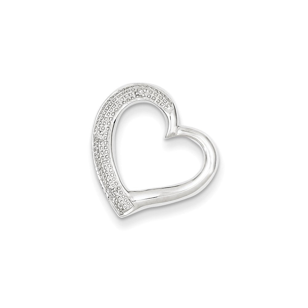 Sterling Silver Rhodium Plated Diamond Heart Pendant Slide