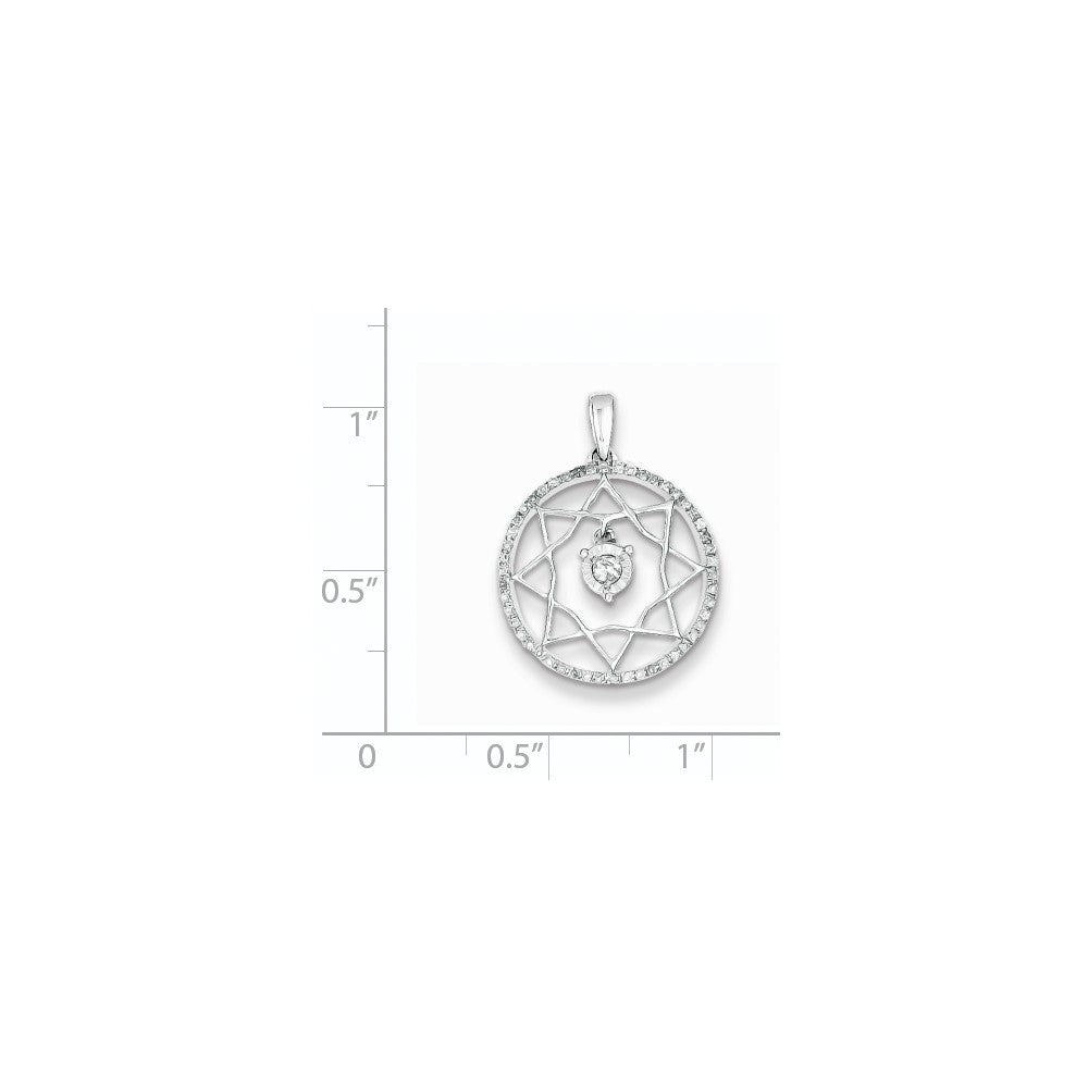 Sterling Silver Rhodium Plated Diamond Star in Circle Pendant