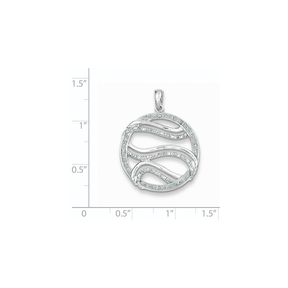 Sterling Silver Rhodium Plated Diamond Round Pendant