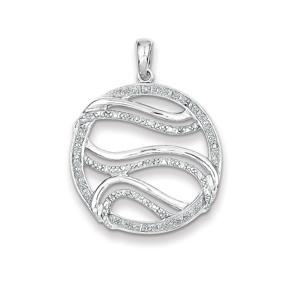 Sterling Silver Rhodium Plated Diamond Round Pendant