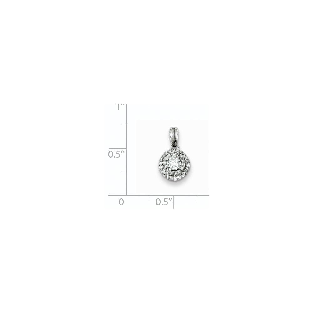 Sterling Silver Rhodium Plated Diamond Round Pendant