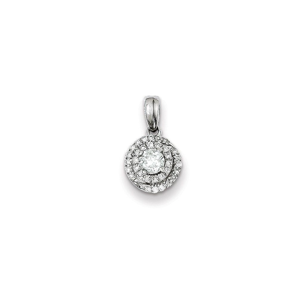 Sterling Silver Rhodium Plated Diamond Round Pendant