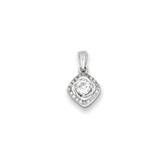 Sterling Silver Rhodium Plated Diamond Square Pendant