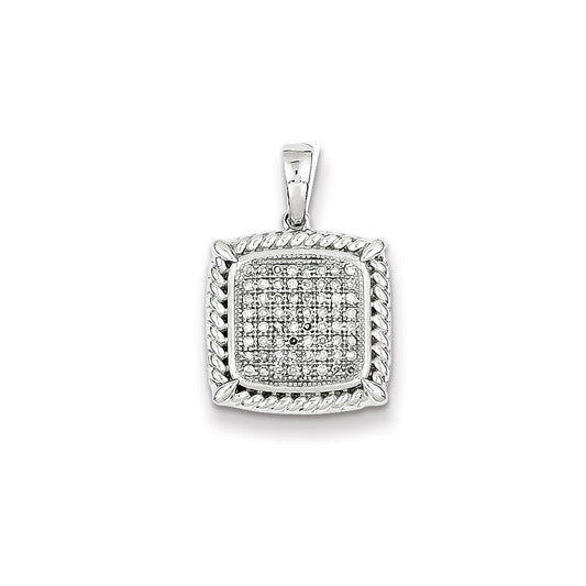 Sterling Silver Rhodium Plated Diamond Square Pendant