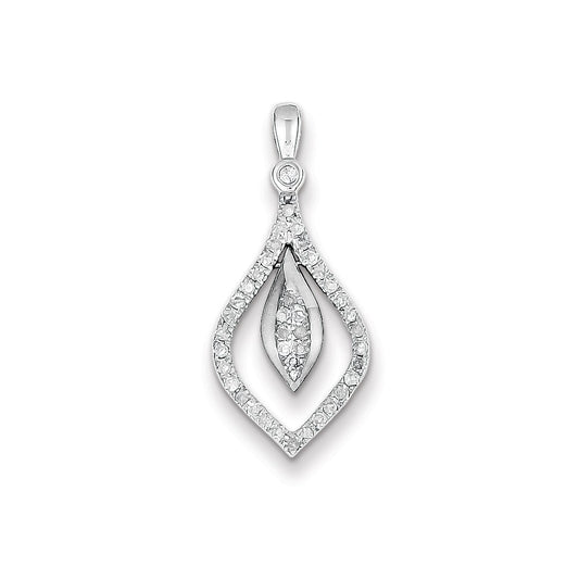 Sterling Silver Rhodium Plated Diamond Teardrop Pendant