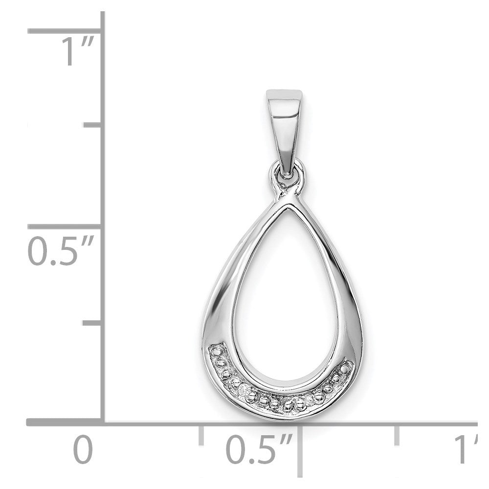 Sterling Silver Rhodium Plated Diamond Teardrop Pendant