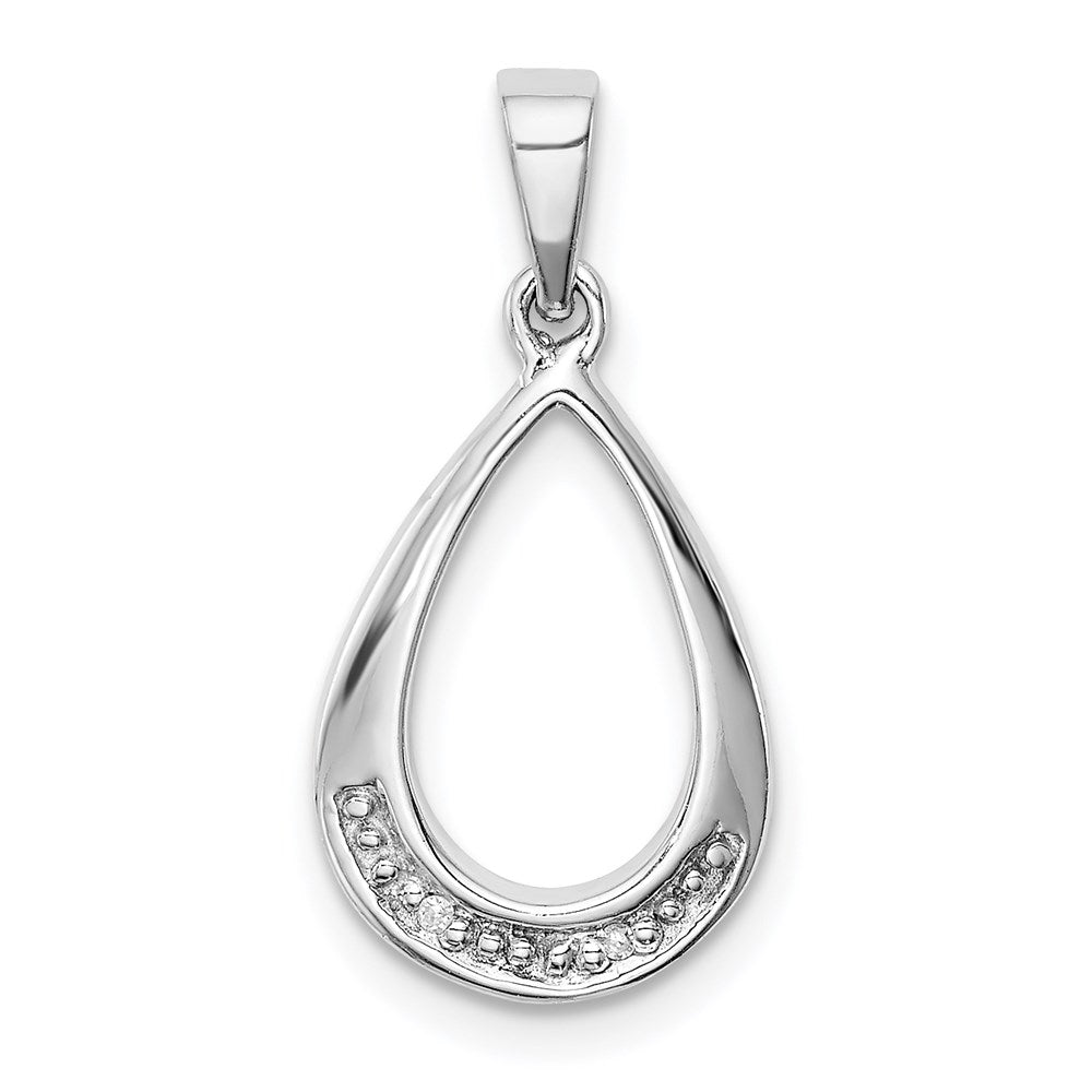 Sterling Silver Rhodium Plated Diamond Teardrop Pendant