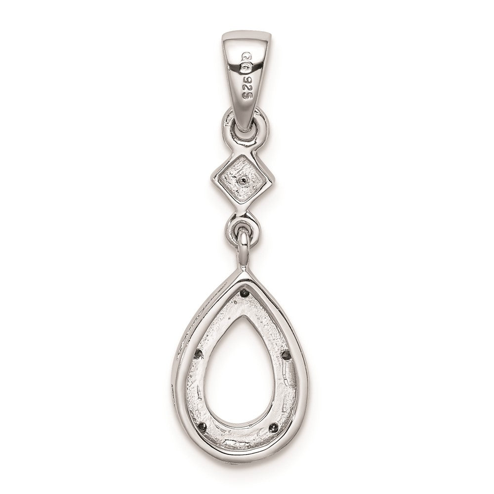 Sterling Silver Rhodium Plated Diamond Teardrop Dangle Pendant