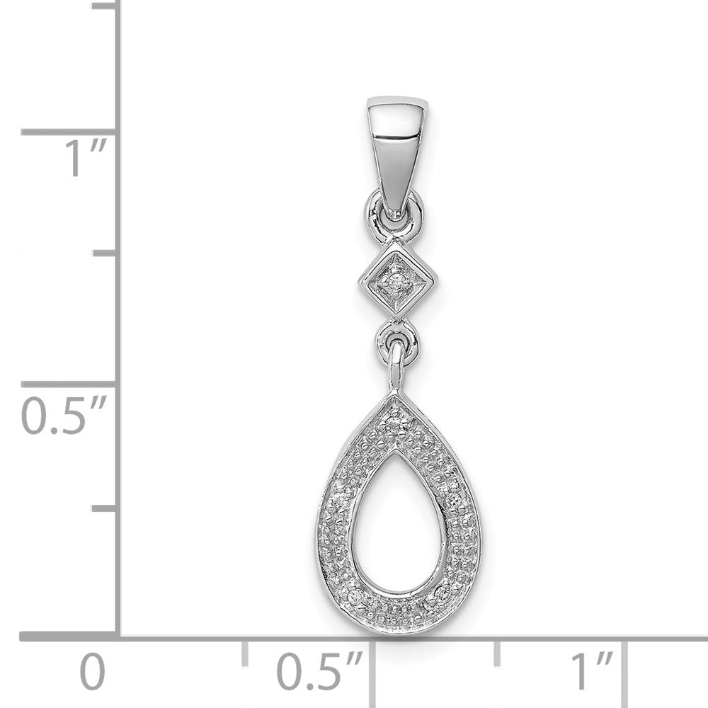 Sterling Silver Rhodium Plated Diamond Teardrop Dangle Pendant