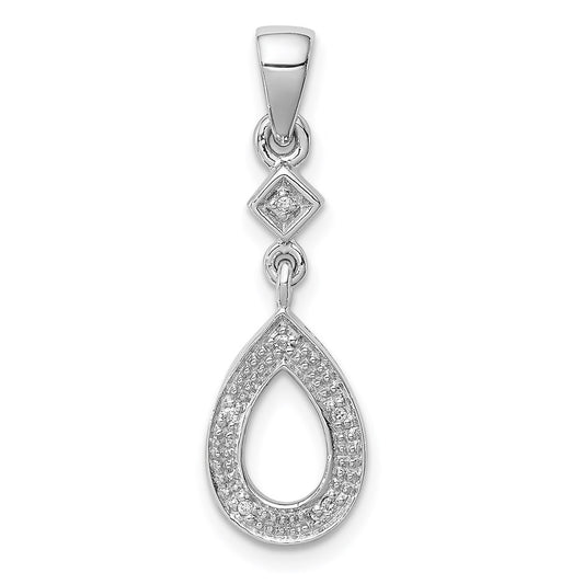 Sterling Silver Rhodium Plated Diamond Teardrop Dangle Pendant