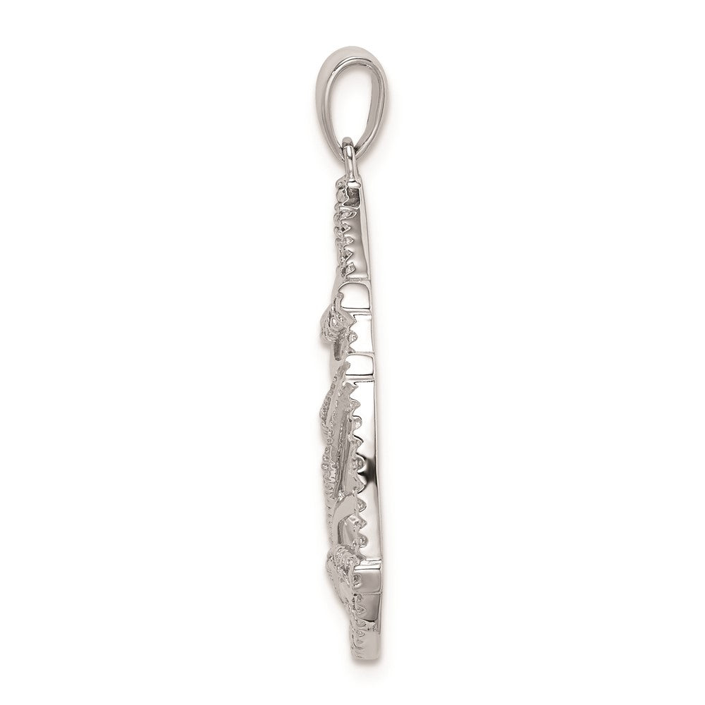 Sterling Silver Rhodium Plated Diamond Teardrop Pendant