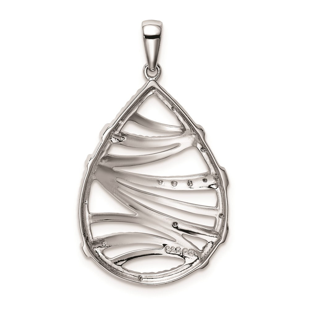 Sterling Silver Rhodium Plated Diamond Teardrop Pendant