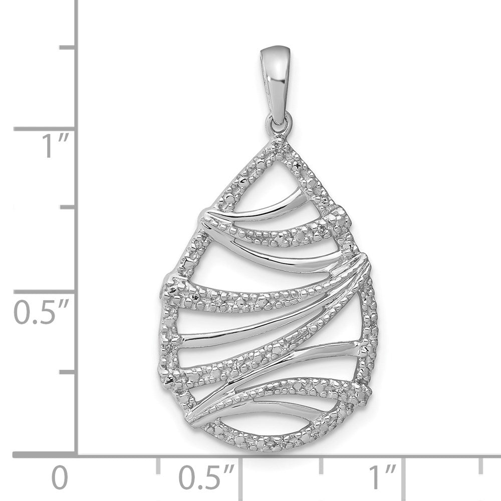 Sterling Silver Rhodium Plated Diamond Teardrop Pendant