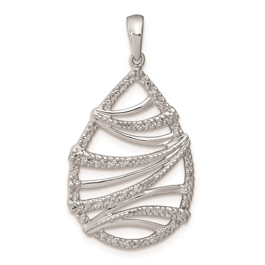 Sterling Silver Rhodium Plated Diamond Teardrop Pendant