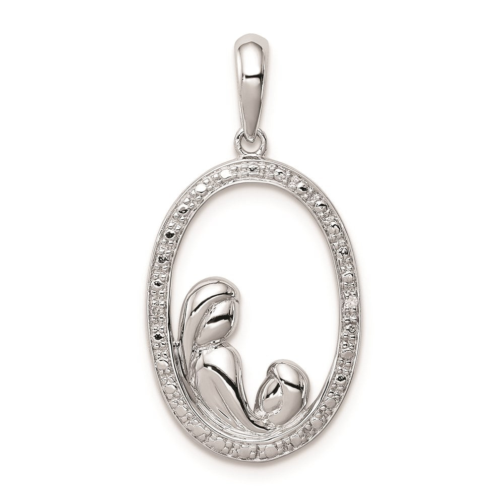 Sterling Silver Rhodium Plated Diamond Mother and Child Pendant