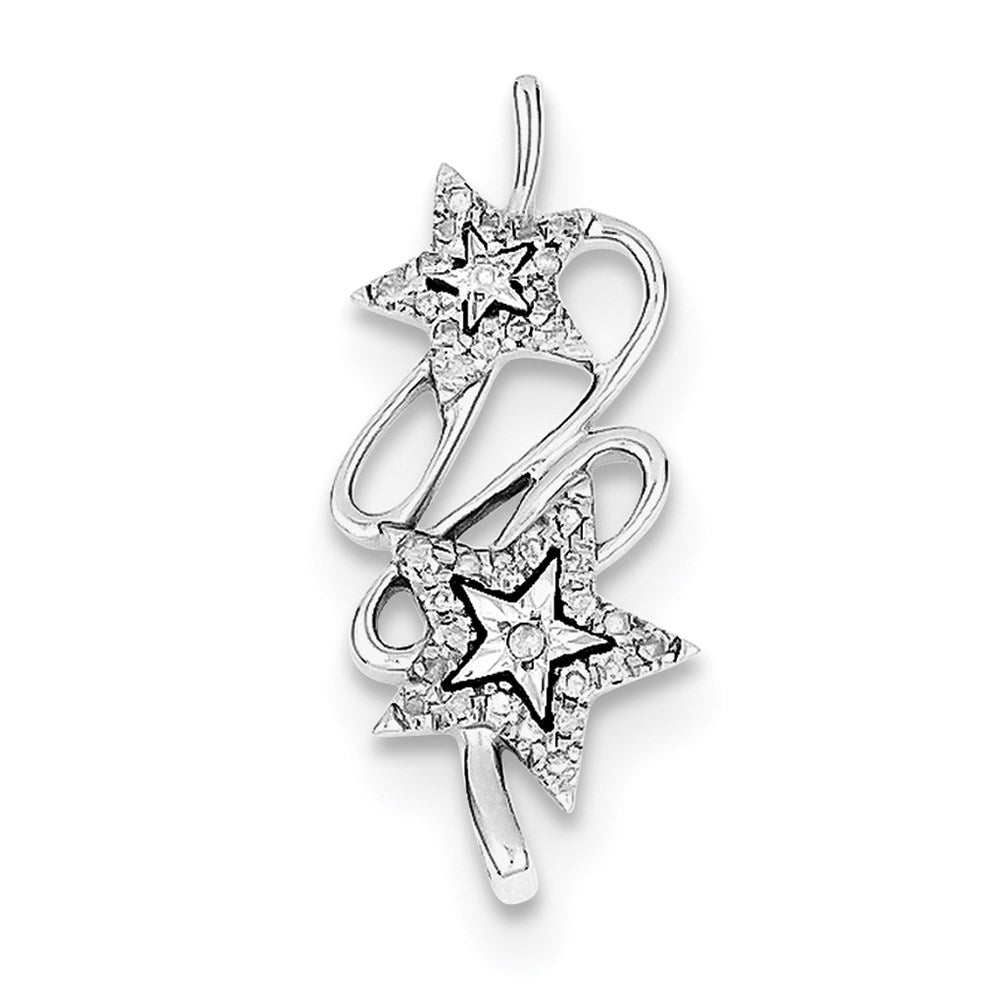 Sterling Silver Rhodium Plated Diamond Double Star Pendant