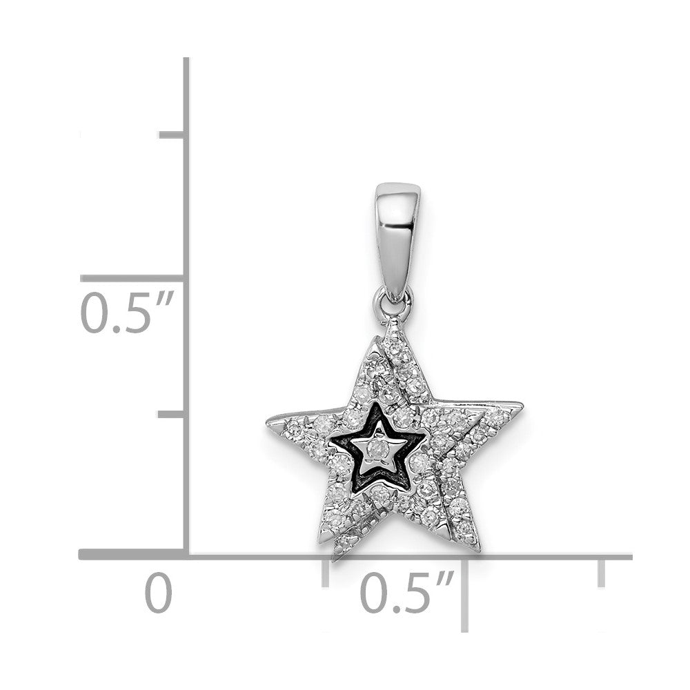 Sterling Silver Rhodium Plated Diamond Star Pendant