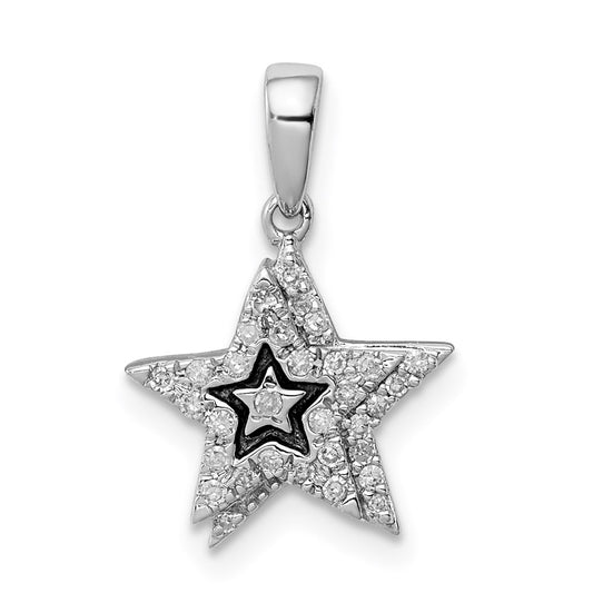 Sterling Silver Rhodium Plated Diamond Star Pendant