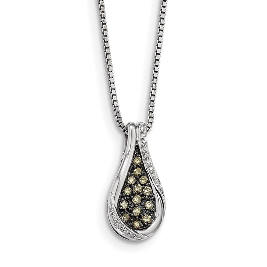 Sterling Silver Champagne Diamond Teardrop Pendant