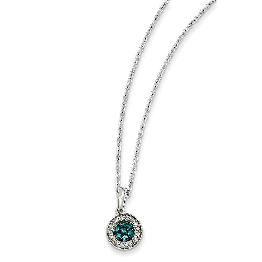 Sterling Silver White & Blue Diamond Pendant