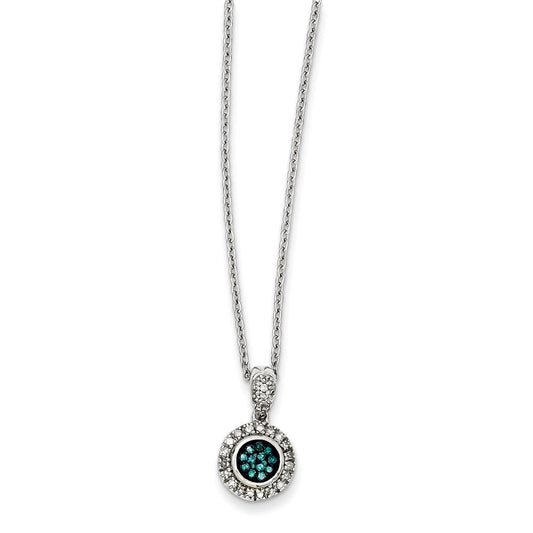 Sterling Silver White & Blue Diamond Pendant