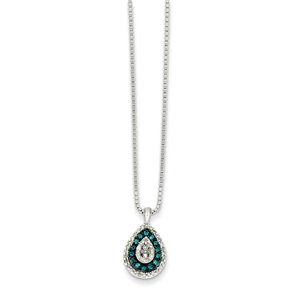 Sterling Silver White & Blue Diamond Pendant