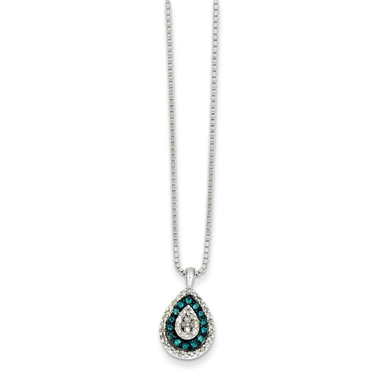 Sterling Silver White & Blue Diamond Pendant