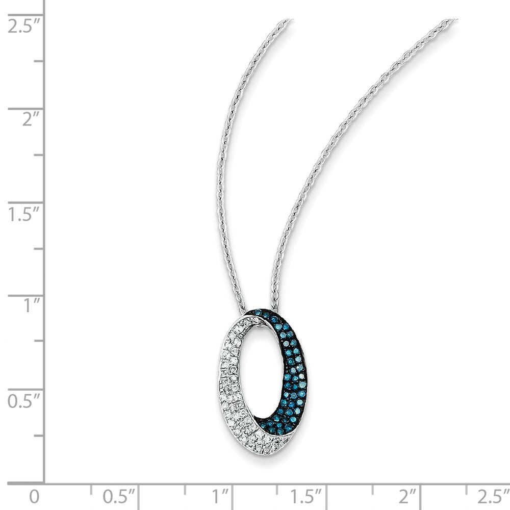 Sterling Silver White & Blue Diamond Open Oval Pendant Slide