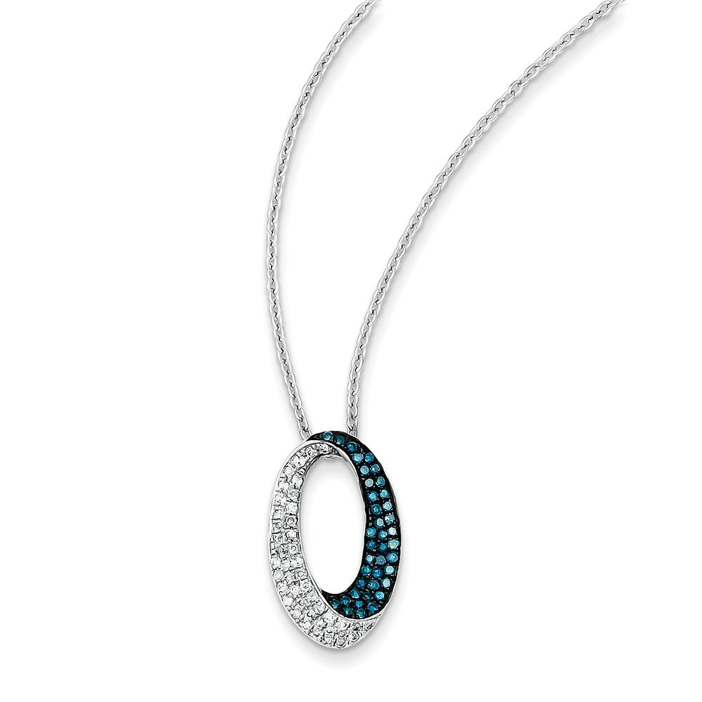 Sterling Silver White & Blue Diamond Open Oval Pendant Slide