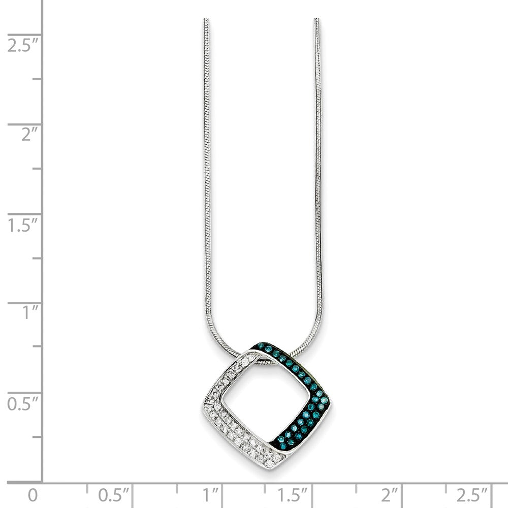 Sterling Silver White & Blue Diamond Square Pendant Slide