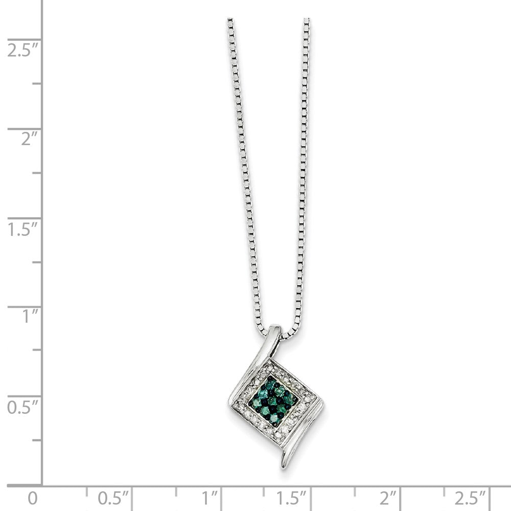 Sterling Silver White & Blue Diamond Pendant