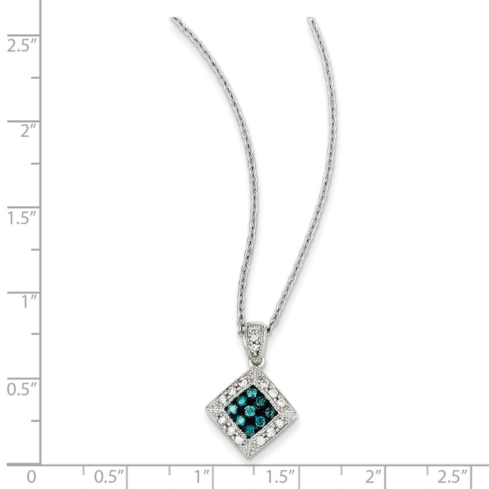 Sterling Silver White & Blue Diamond Pendant