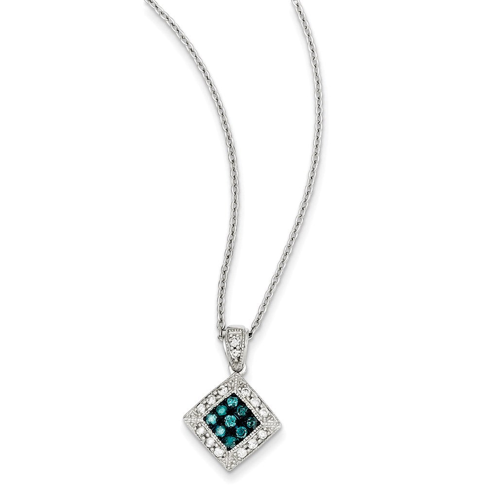 Sterling Silver White & Blue Diamond Pendant