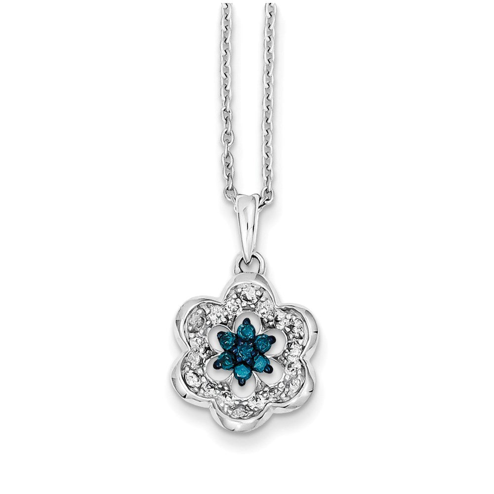 Sterling Silver White & Blue Diamond Pendant