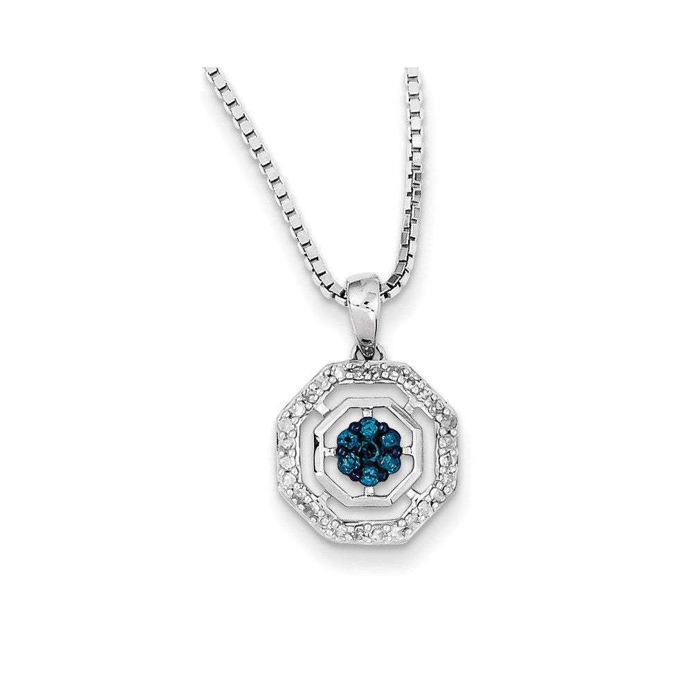 Sterling Silver White & Blue Diamond Pendant