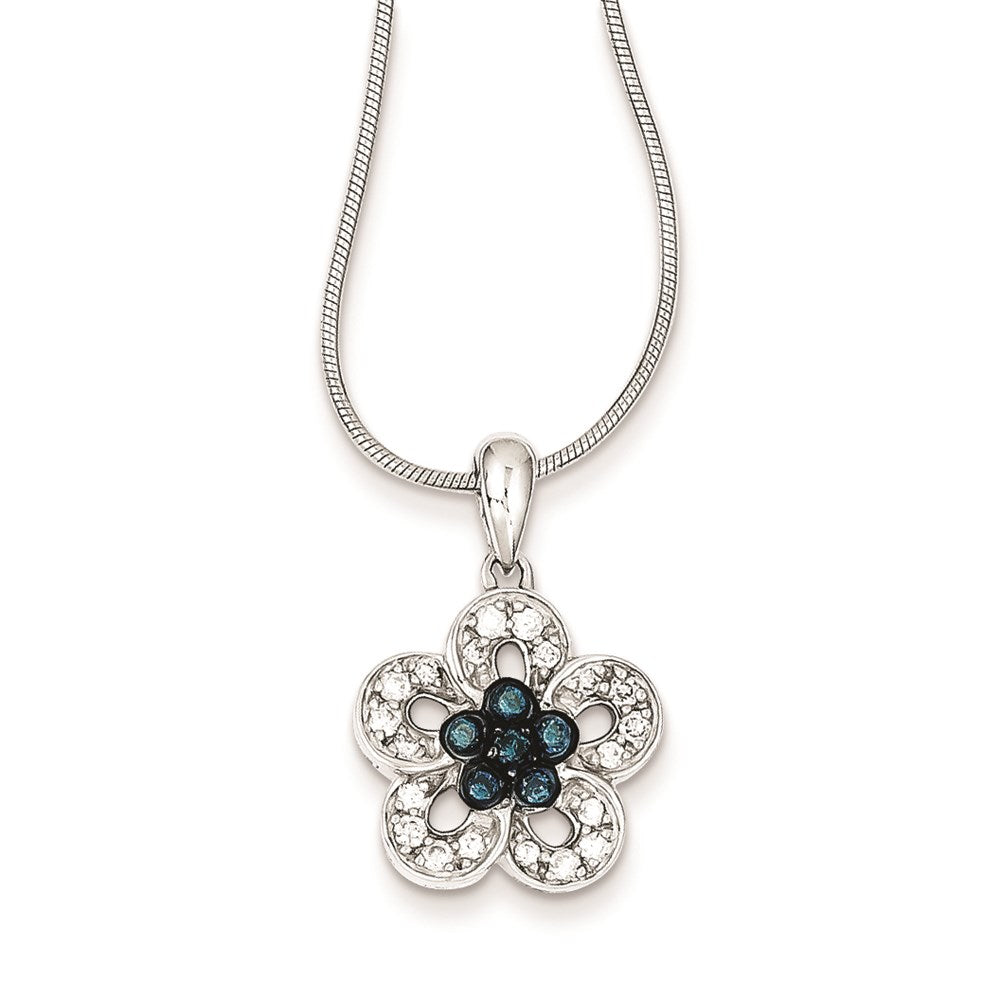 Sterling Silver White & Blue Diamond Pendant