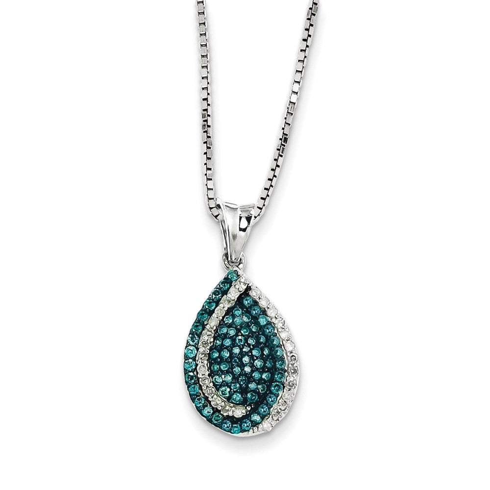 Sterling Silver Blue & White Diamond Teardrop Pendant Necklace