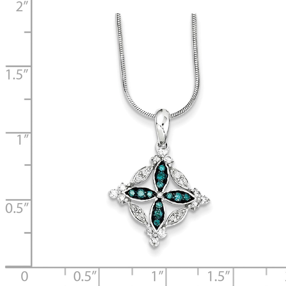 Sterling Silver White & Blue Diamond Pendant