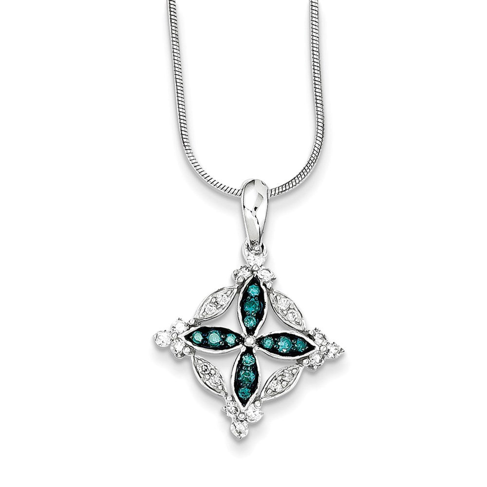 Sterling Silver White & Blue Diamond Pendant