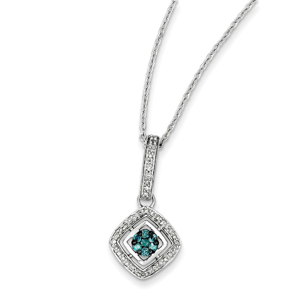 Sterling Silver White & Blue Diamond Pendant