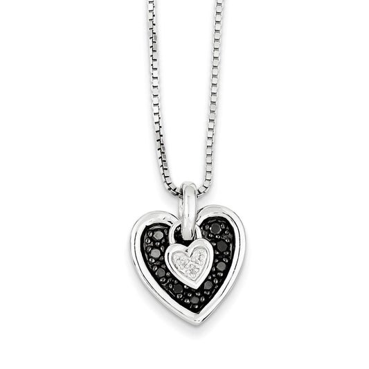 Sterling Silver White & Black Diamond Moveable Heart Pendant