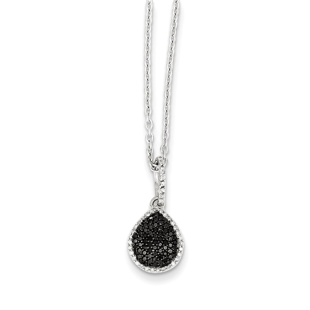 Sterling Silver Black and White Diamond Teardrop Pendant