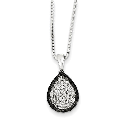 Sterling Silver White & Black Cluster Diamond Pendant