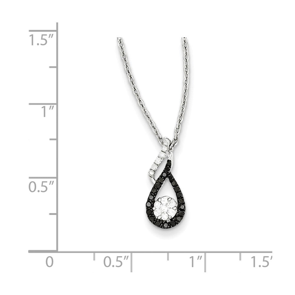 Sterling Silver Rhodium Plated Black & White Diamond Teardrop Pendant